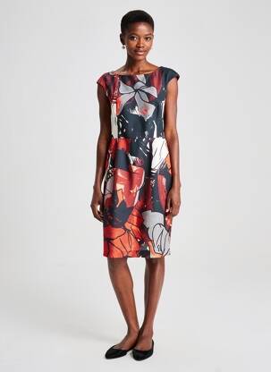 Rochie midi imprimeu floral mâneci scurte roșu POUSSIERE D'ETOLE femeie