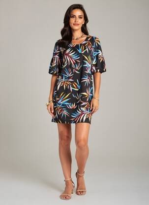 Rochie scurtă mâneci 3/4 mâneci 3/4 negru POUSSIERE D'ETOLE femeie