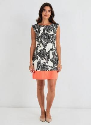 Rochie scurtă imprimeu floral mâneci scurte negru PAUL BRIAL femeie