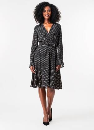 Rochie midi imprimeu fantezie mâneci lungi negru PAUL BRIAL femeie