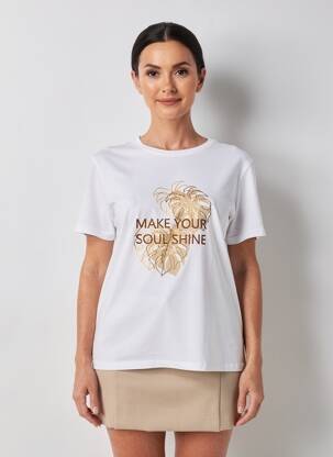 Tricou serigrafie flockată mâneci scurte alb SOYACONCEPT femeie