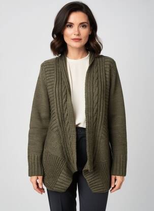 Vestă cu mâneci lungi guler șal verde YERSE femeie