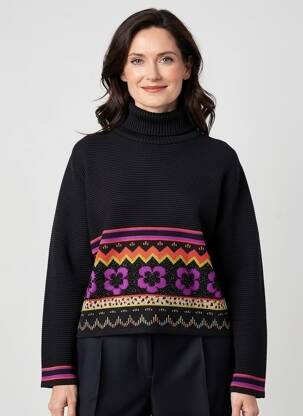 Pulover cu guler înalt croială dreaptă mâneci lungi negru FINETTE femeie