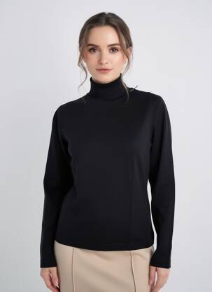 Pulover cu guler înalt croială cambrată mâneci lungi negru MONTAGUT femeie
