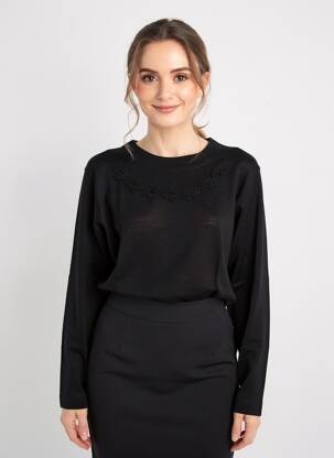 Pulover croială cambrată mâneci lungi negru MONTAGUT femeie
