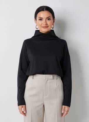 Pulover cu guler înalt croială dreaptă mâneci lungi negru MONTAGUT femeie