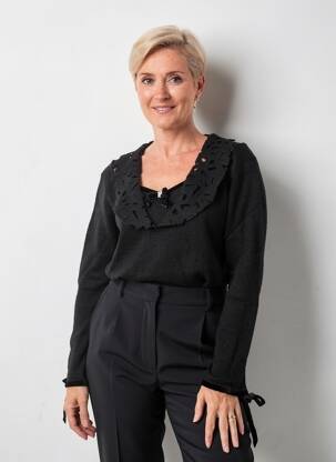 Pulover croială cambrată mâneci lungi negru FINETTE femeie