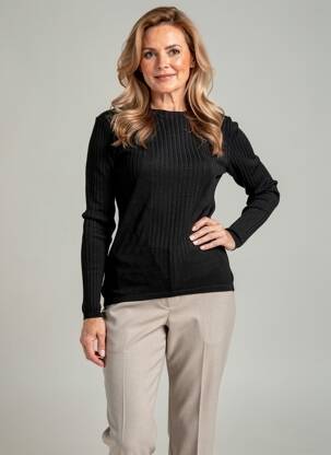 Pulover croială cambrată mâneci lungi negru FINETTE femeie