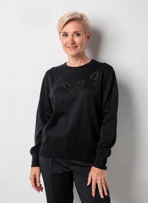Pulover elasticitate mâneci lungi negru FINETTE femeie