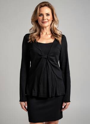 Pulover croială cambrată mâneci lungi negru FINETTE femeie