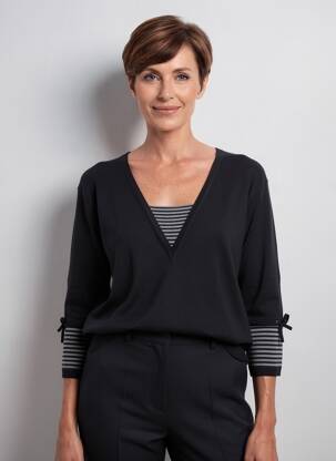 Pulover croială cambrată mâneci lungi negru FINETTE femeie