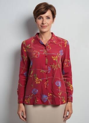 Cămașă imprimeu floral mâneci lungi roșu PRUNELLE femeie