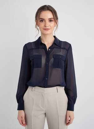 Cămașă țesătură crep mâneci lungi albastru BLACK MOJITO femeie