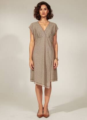 Rochie midi mâneci scurte mâneci scurte maro MAE MAHE femeie