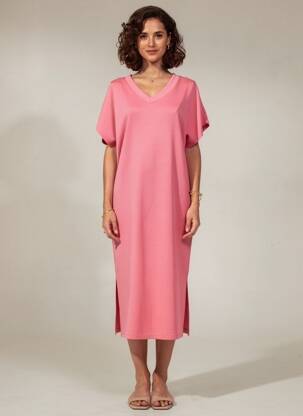 Rochie midi mâneci scurte mâneci scurte roz SOYACONCEPT femeie