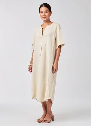 Rochie midi țesătură crep mâneci scurte bej SOYACONCEPT femeie