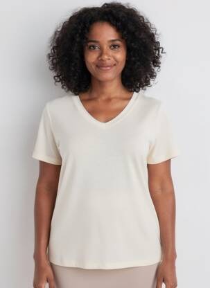 Tricou guler în v mâneci scurte bej SOYACONCEPT femeie