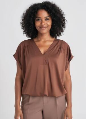 Tricou guler în v mâneci scurte maro SOYACONCEPT femeie