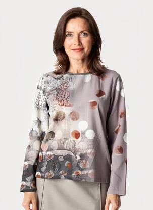 Top țesătură crep mâneci lungi gri GUY DUBOUIS femeie