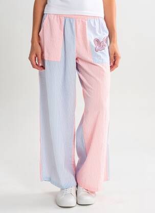 Pantalon larg țesătură poplin mărime normală roz GOLD&SILVER PARIS femeie