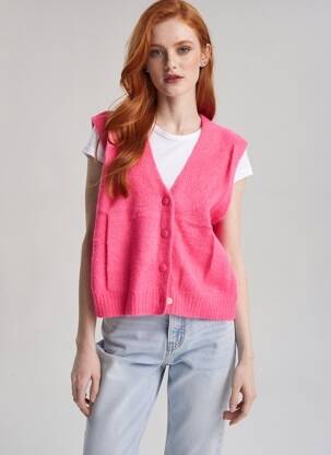 Vestă fără mâneci croială dreaptă roz MINA ROSA femeie