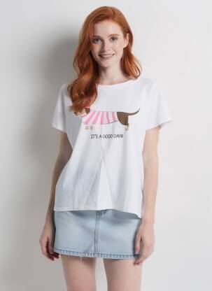 Tricou serigrafie flockată mâneci scurte alb MINA ROSA femeie