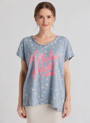 Tricou croială dreaptă mâneci scurte albastru NEW COLLECTION femeie