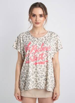 Tricou croială dreaptă mâneci scurte bej NEW COLLECTION femeie