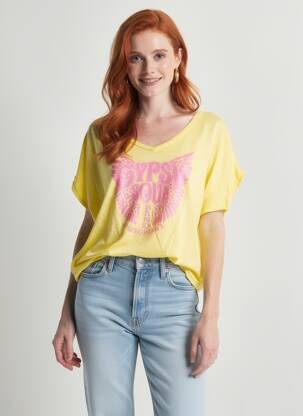 Tricou guler în v mâneci scurte galben B2B BY SANDCO femeie