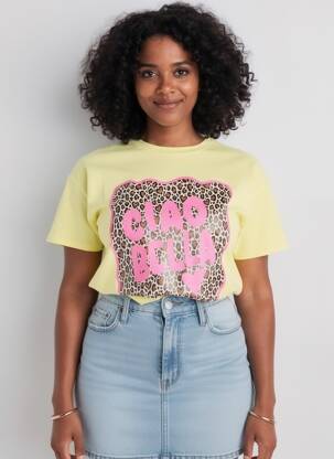 Tricou croială dreaptă mâneci scurte galben MADE IN ITALY femeie