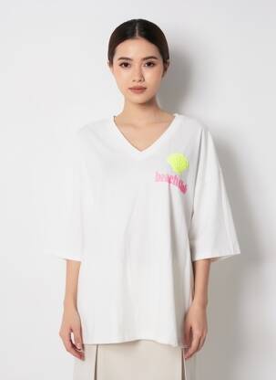 Tricou serigrafie flockată mâneci scurte alb AMY&CLO femeie