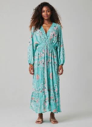 Rochie lungă mâneci lungi mâneci lungi albastru GOLD&SILVER PARIS femeie