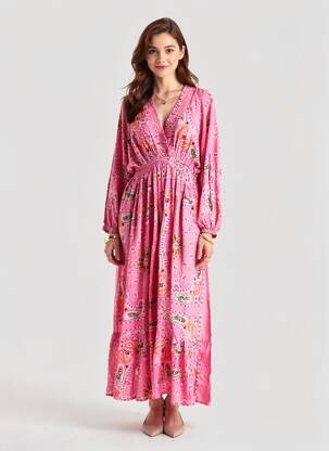 Rochie lungă mâneci lungi mâneci lungi roz GOLD&SILVER PARIS femeie