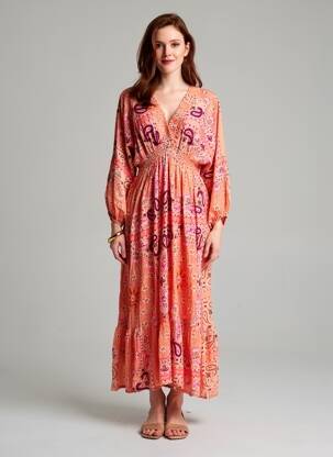 Rochie lungă mâneci lungi mâneci lungi portocalie GOLD&SILVER PARIS femeie