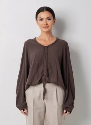 Top guler rotund mâneci lungi maro FOR HER PARIS femeie