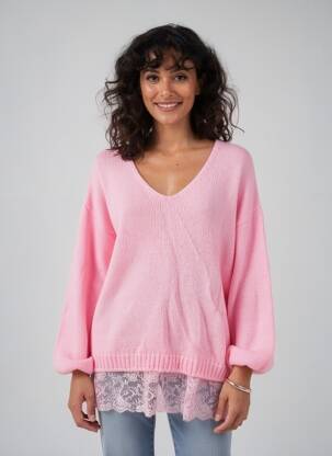 Pulover croială dreaptă mâneci lungi roz MADE IN ITALY femeie