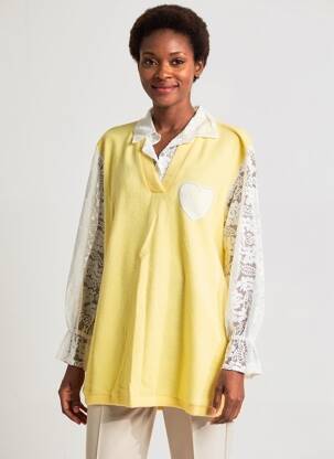 Tunică mâneci lungi guler de bluză galben NEW COLLECTION femeie
