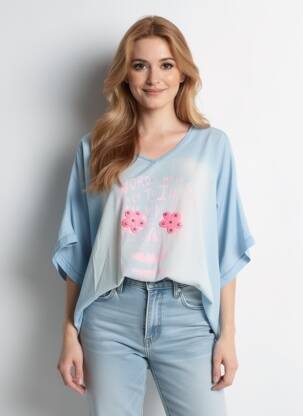 Tunică mâneci scurte guler în v albastru NEW COLLECTION femeie