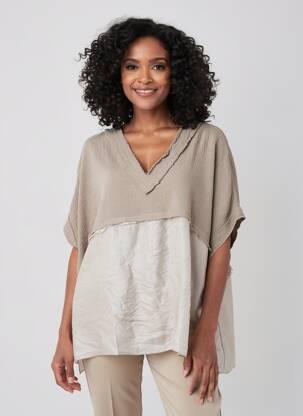 Bluză croială fluidă mâneci scurte gri NEW COLLECTION femeie