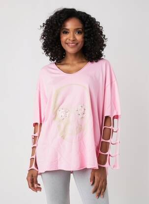 Top elasticitate mâneci lungi roz deschis E&F femeie