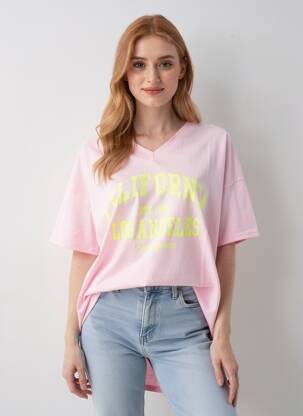 Tricou croială dreaptă mâneci scurte roz E&F femeie