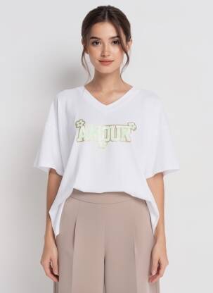Tricou croială dreaptă mâneci scurte alb E&F femeie