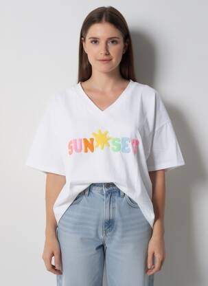 Tricou croială dreaptă mâneci scurte alb E&F femeie