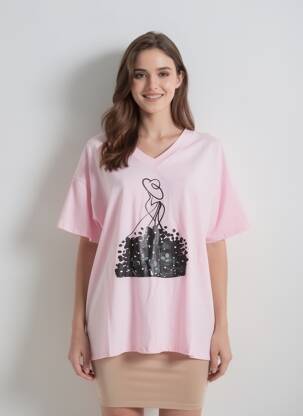 Tricou croială dreaptă mâneci scurte roz E&F femeie