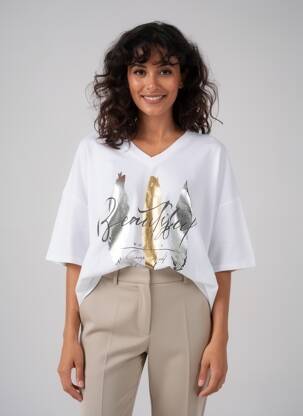 Tricou croială dreaptă mâneci scurte alb E&F femeie