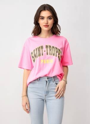 Tricou serigrafie mâneci scurte roz MOOIJ femeie