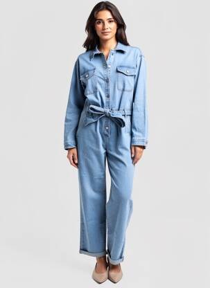 Salopetă-pantalon închidere cu nasturi pe față mâneci lungi albastru G-SMACK femeie
