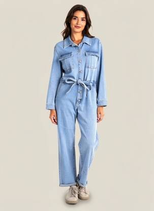Salopetă-pantalon închidere cu nasturi pe față mâneci lungi albastru G-SMACK femeie