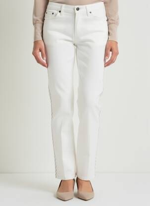 Pantalon slim țesătură poplin mărime normală alb MERI & ESCA femeie