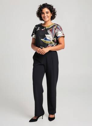 Salopetă-pantalon țesătură poplin mâneci scurte negru MERI & ESCA femeie
